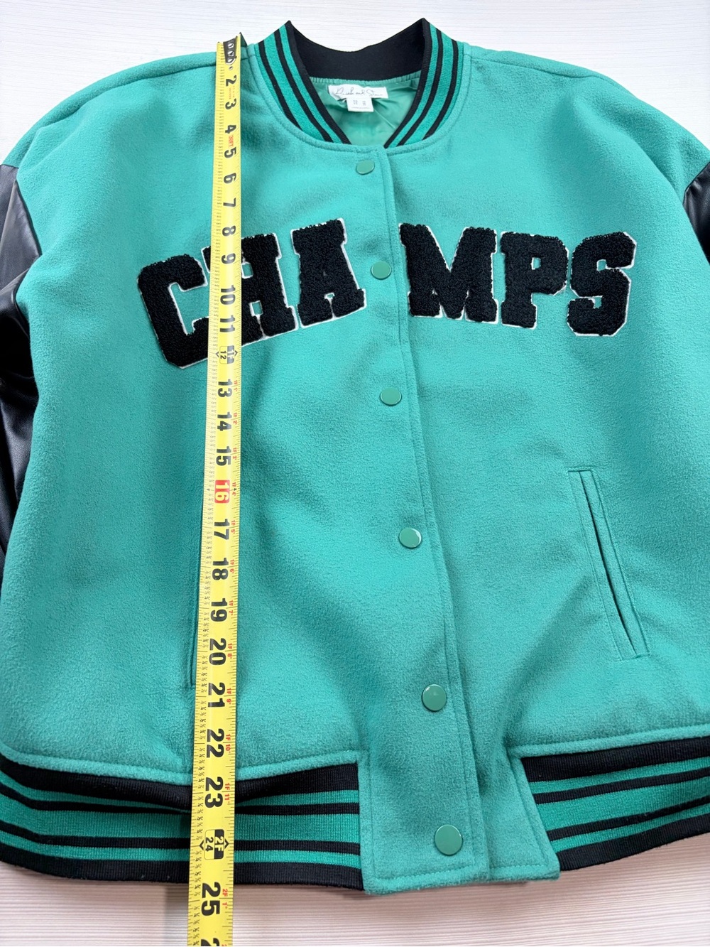 CHAMPS Green Letterman Jacket with Black Sleeves - Picture 5 of 6
